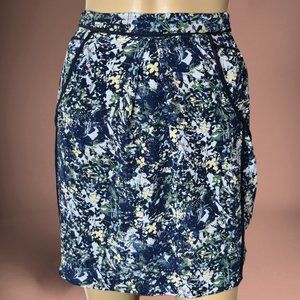 Lilu A-Line Mini Skirts Large L Blue Green Black 100% Silk Lined Pocket Mid Rise